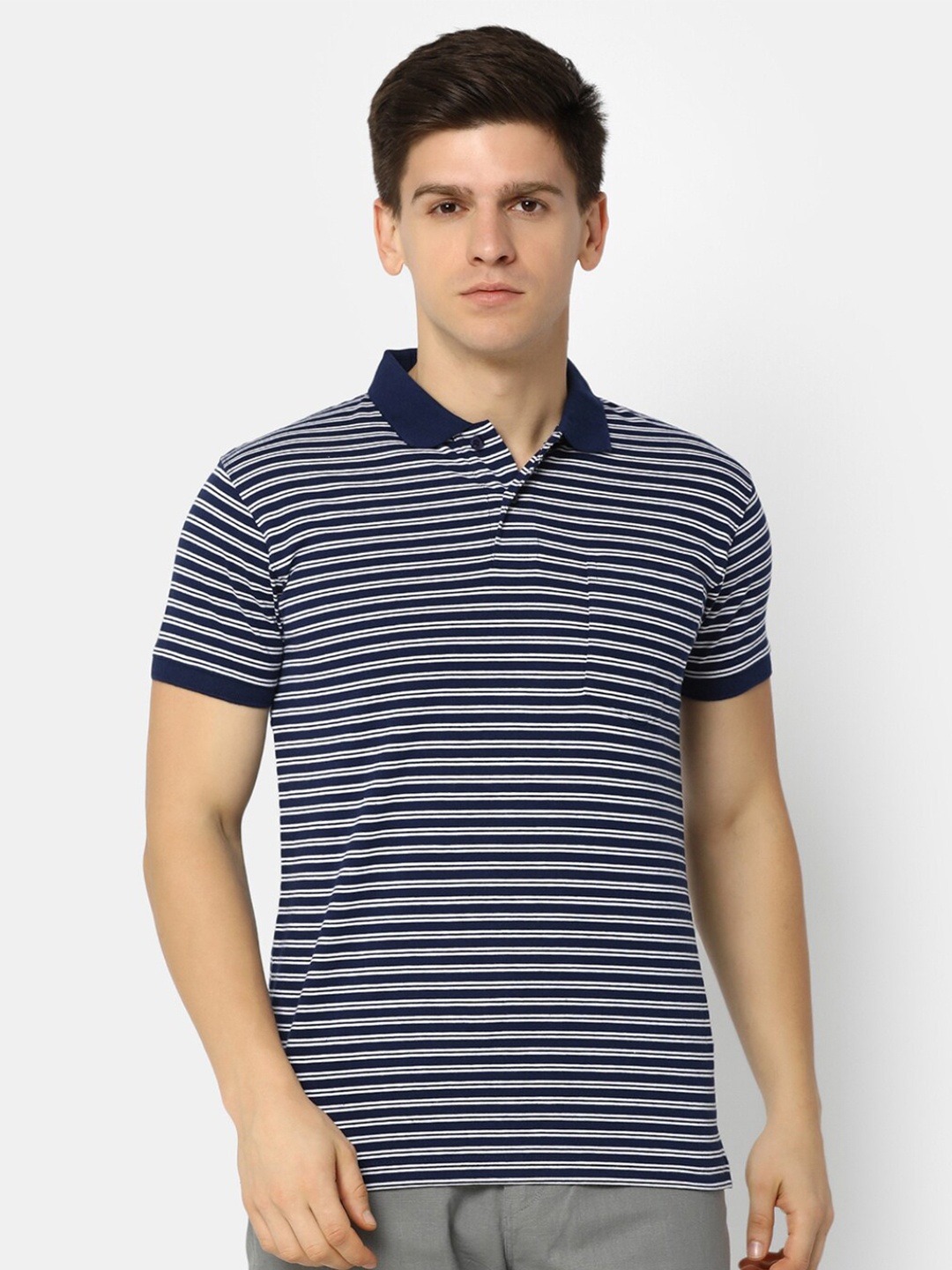 

V-Mart Striped Polo Collar Cotton Casual T-shirt, Blue