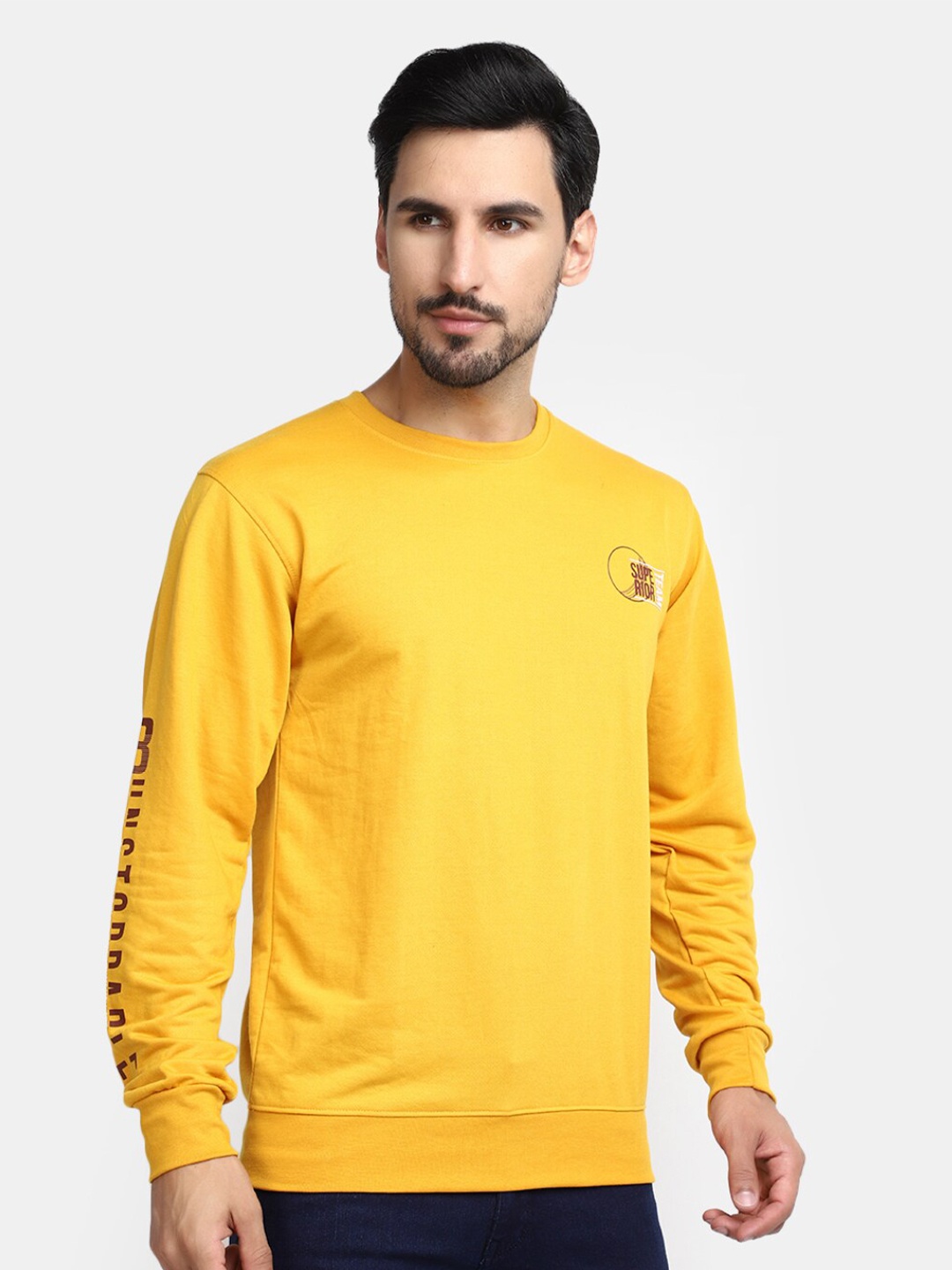 

V-Mart Round Neck Long Sleeves Cotton T-shirt, Mustard