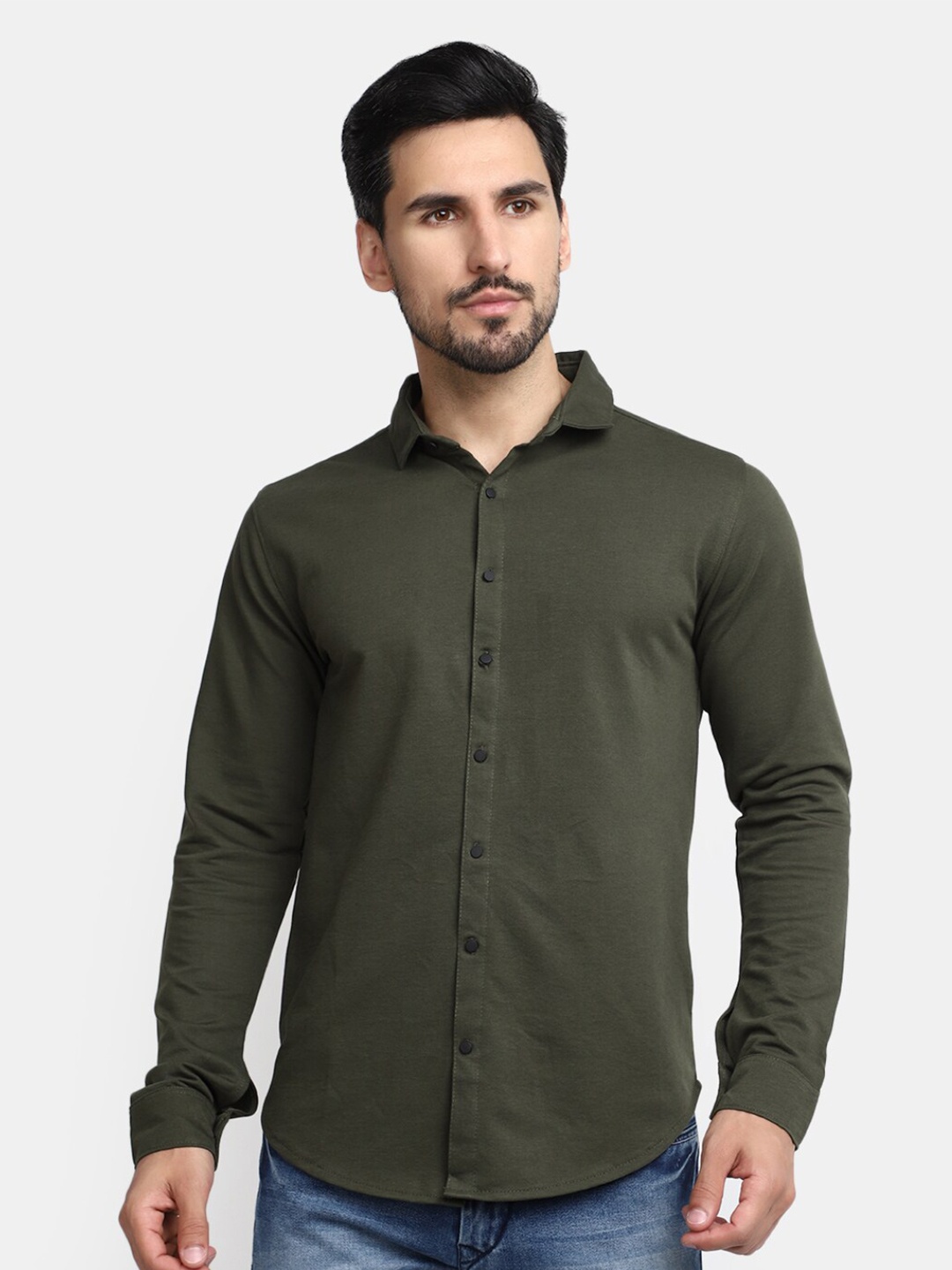 

V-Mart Slim Fit Cotton Casual Shirt, Green