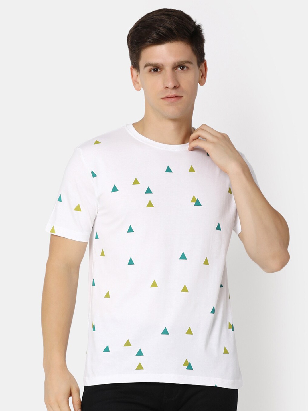 

V-Mart Slim Fit Geometric Printed Cotton Casual T-shirt, White