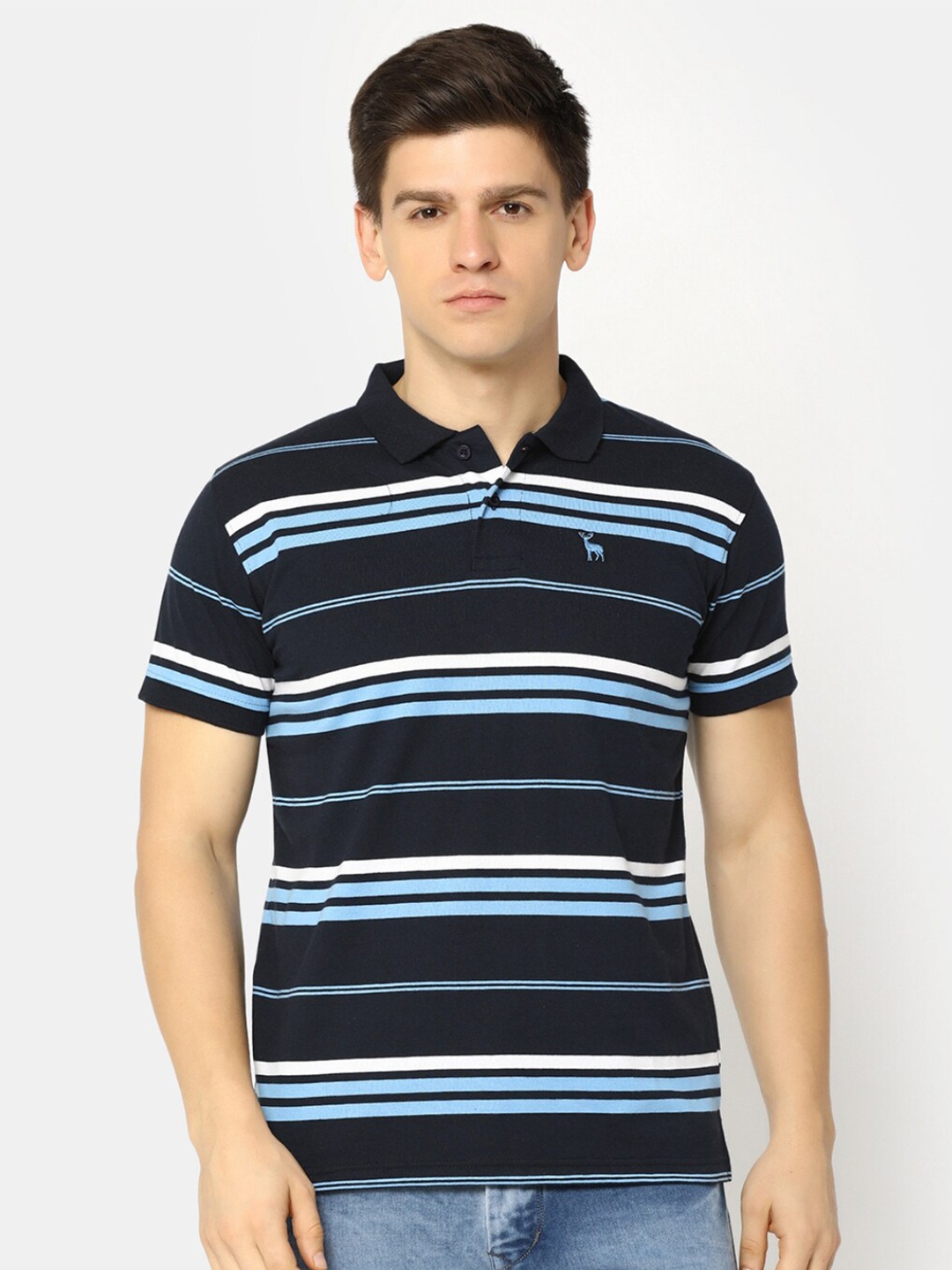 

V-Mart Striped Polo Collar Cotton T-shirt, Blue