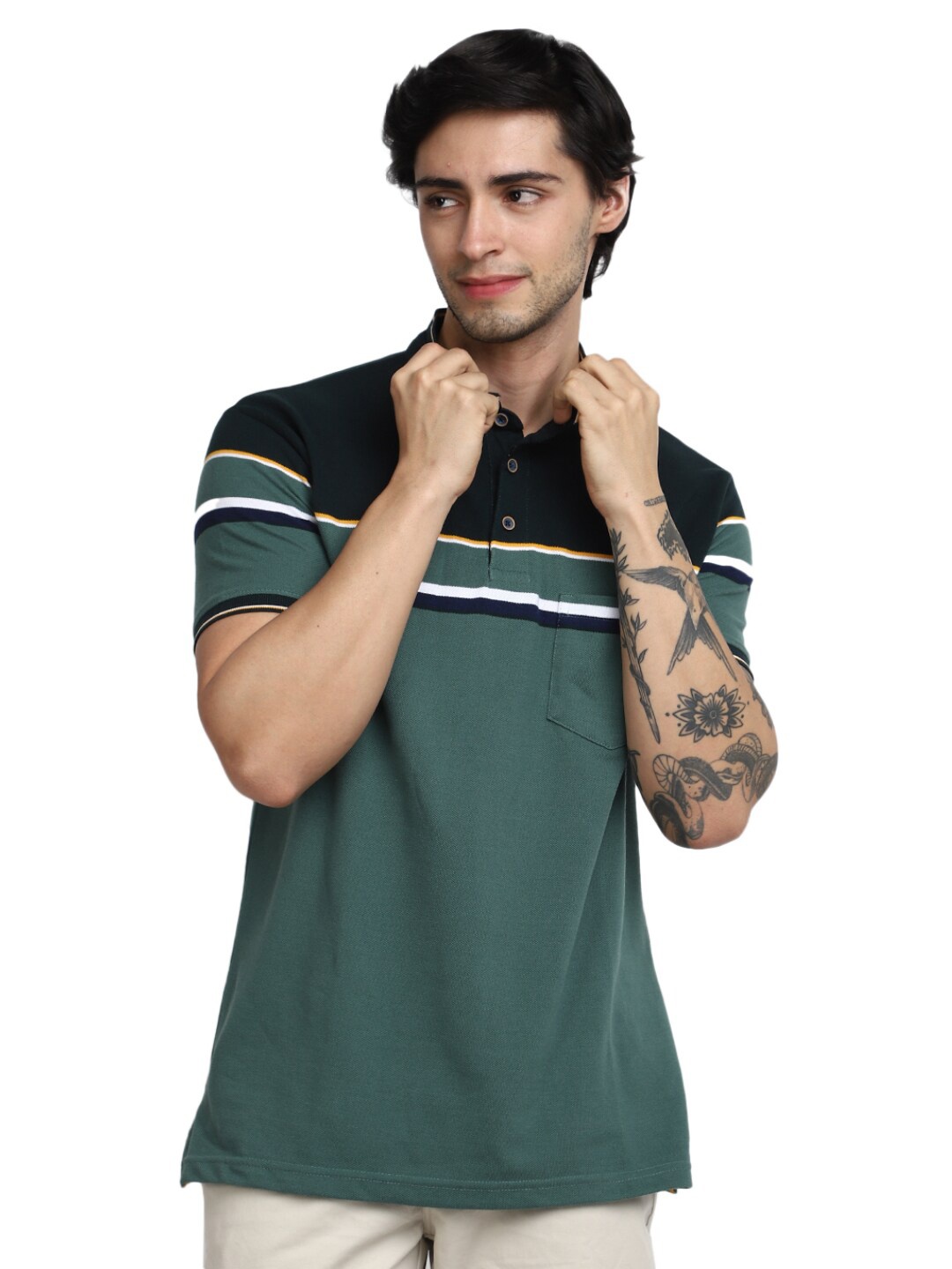 

V-Mart Striped Polo Collar T-shirt, Green