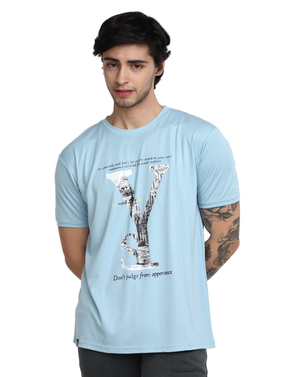 

V-Mart Graphic Printed Cotton Slim Fit T-shirt, Blue