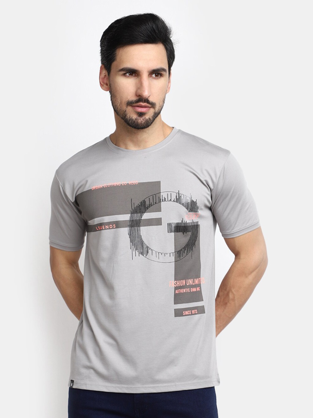 

V-Mart Typography Printed Cotton Slim Fit T-shirt, Grey