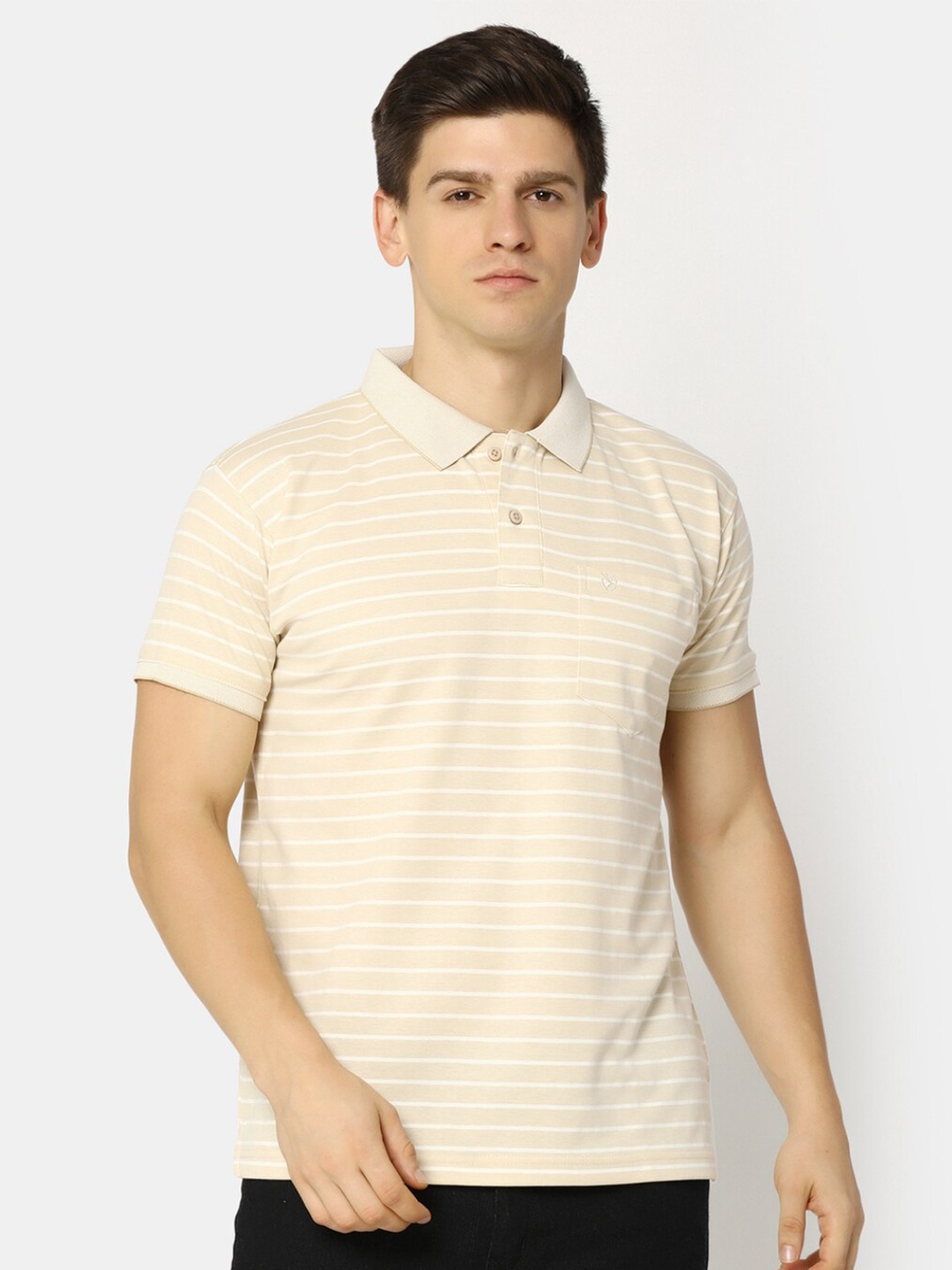 

V-Mart Striped Polo Collar Cotton T-shirt, Beige