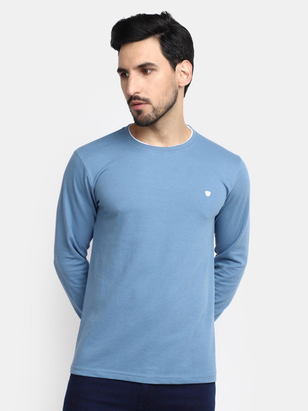 

V-Mart Slim Fit Round Neck Cotton Casual T-shirt, Blue
