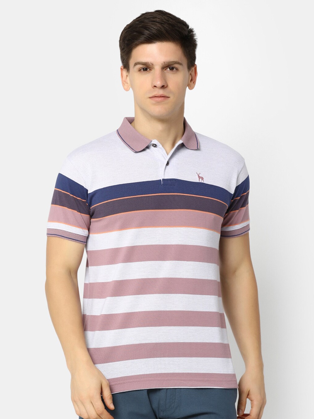 

V-Mart Striped Polo Collar Cotton T-shirt, Blue
