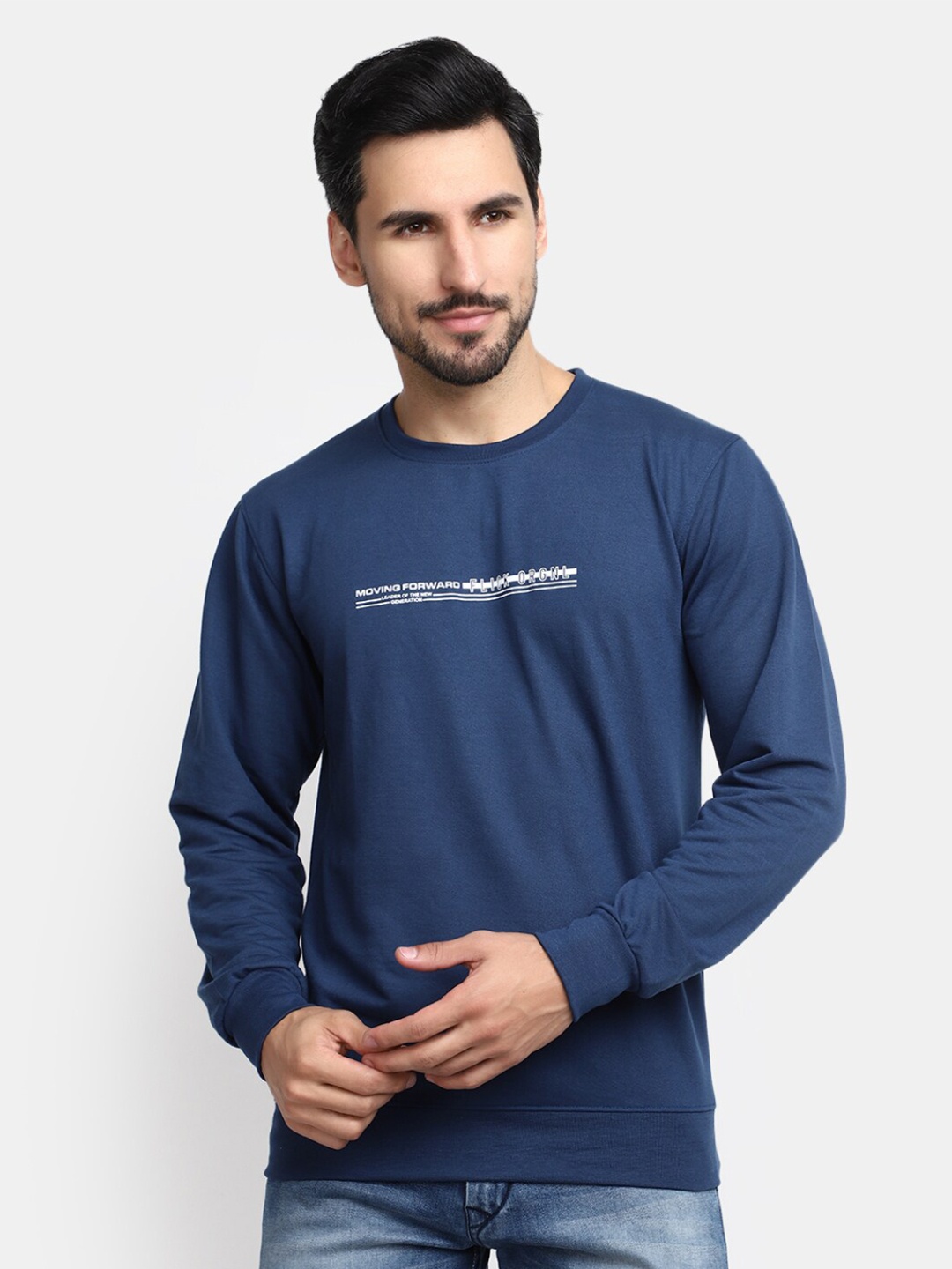 

V-Mart Round Neck Long Sleeves Cotton T-shirt, Blue