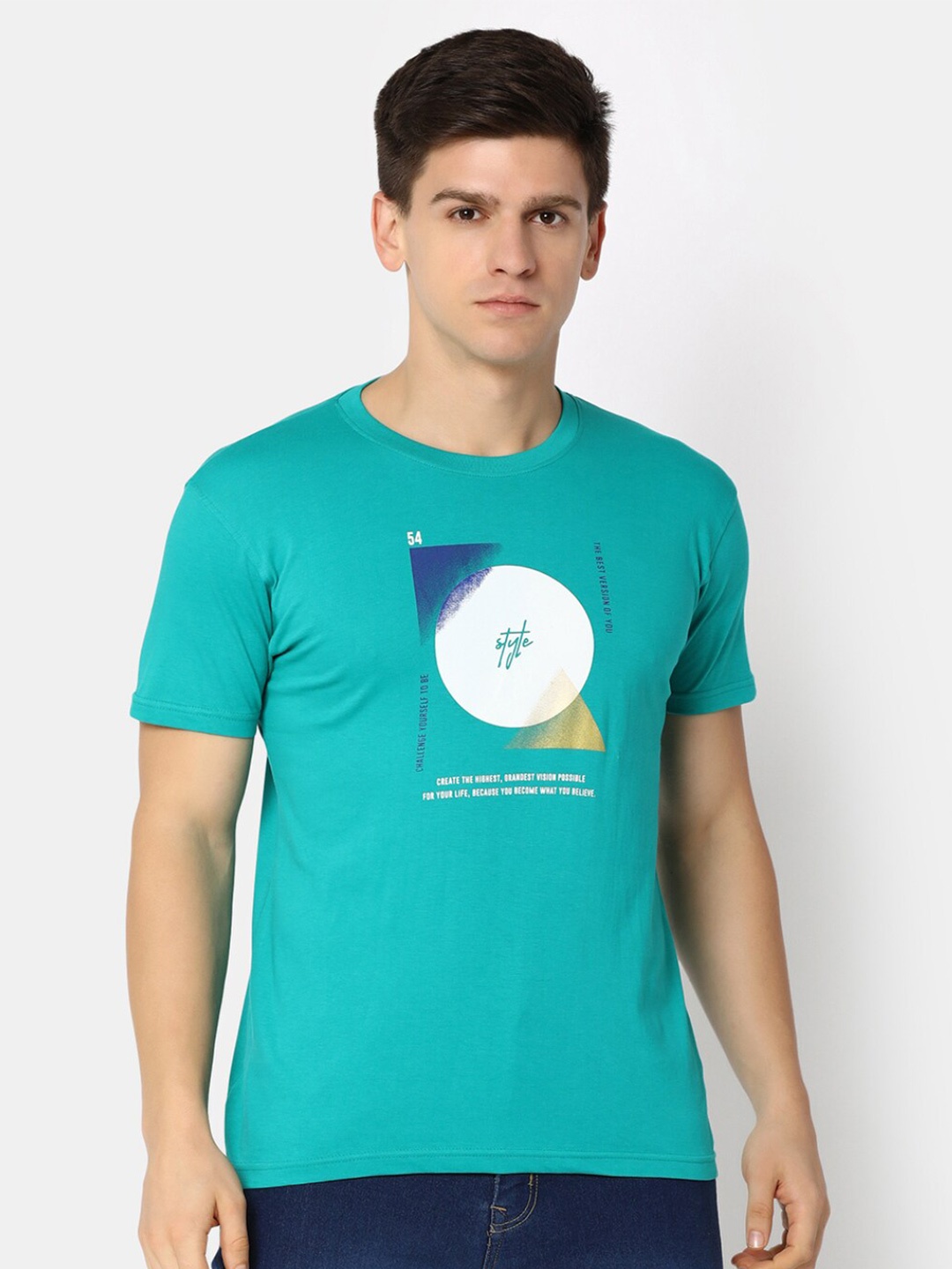 

V-Mart Typography Printed Cotton T-shirt, Green