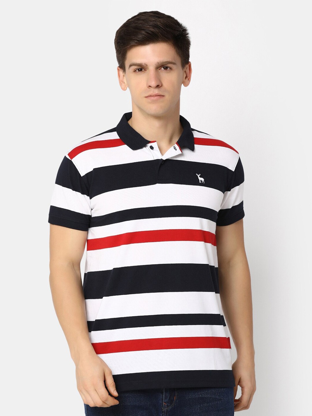 

V-Mart Striped Polo Collar Cotton T-shirt, White