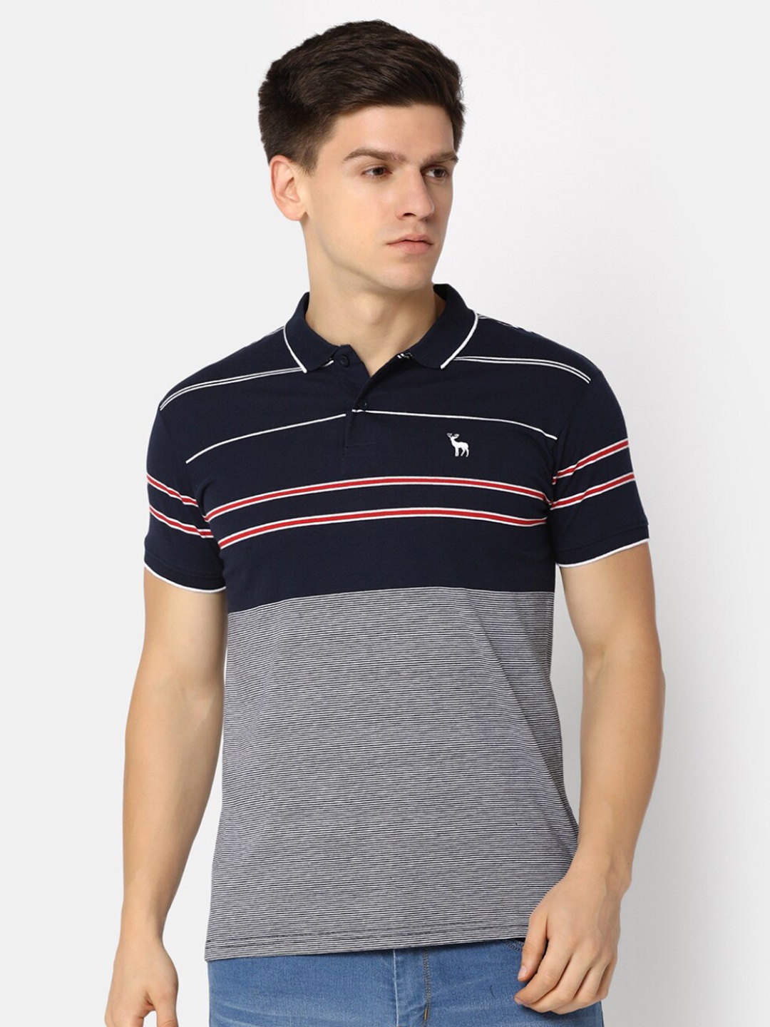 

V-Mart Striped Polo Collar Cotton T-shirt, Navy blue