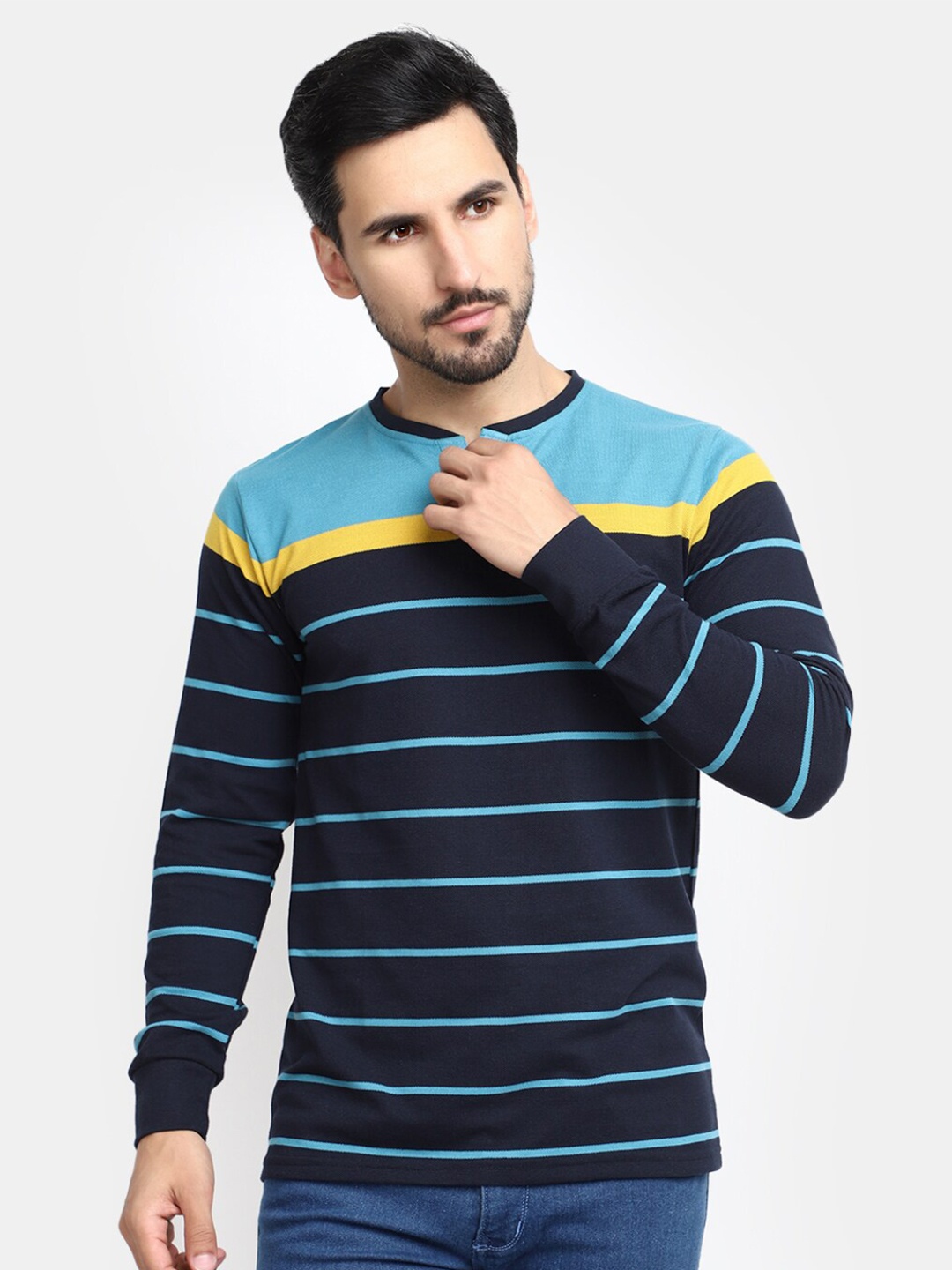 

V-Mart Striped Round Neck Slim Fit T-shirt, Blue