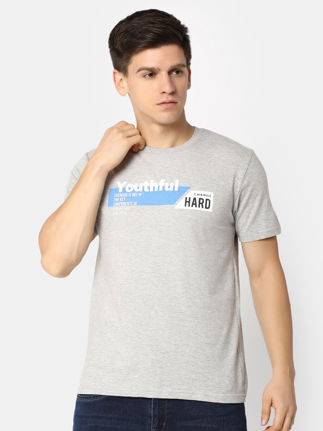 

V-Mart Typography Printed Slim Fit Cotton T-shirt, Grey