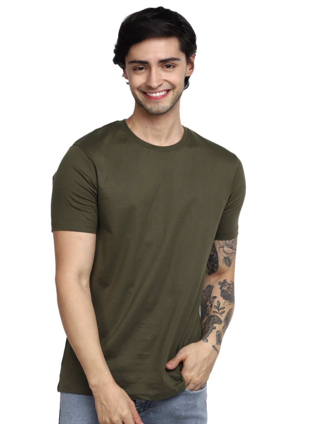 

V-Mart Round Neck Slim Fit Cotton Casual T-shirt, Green
