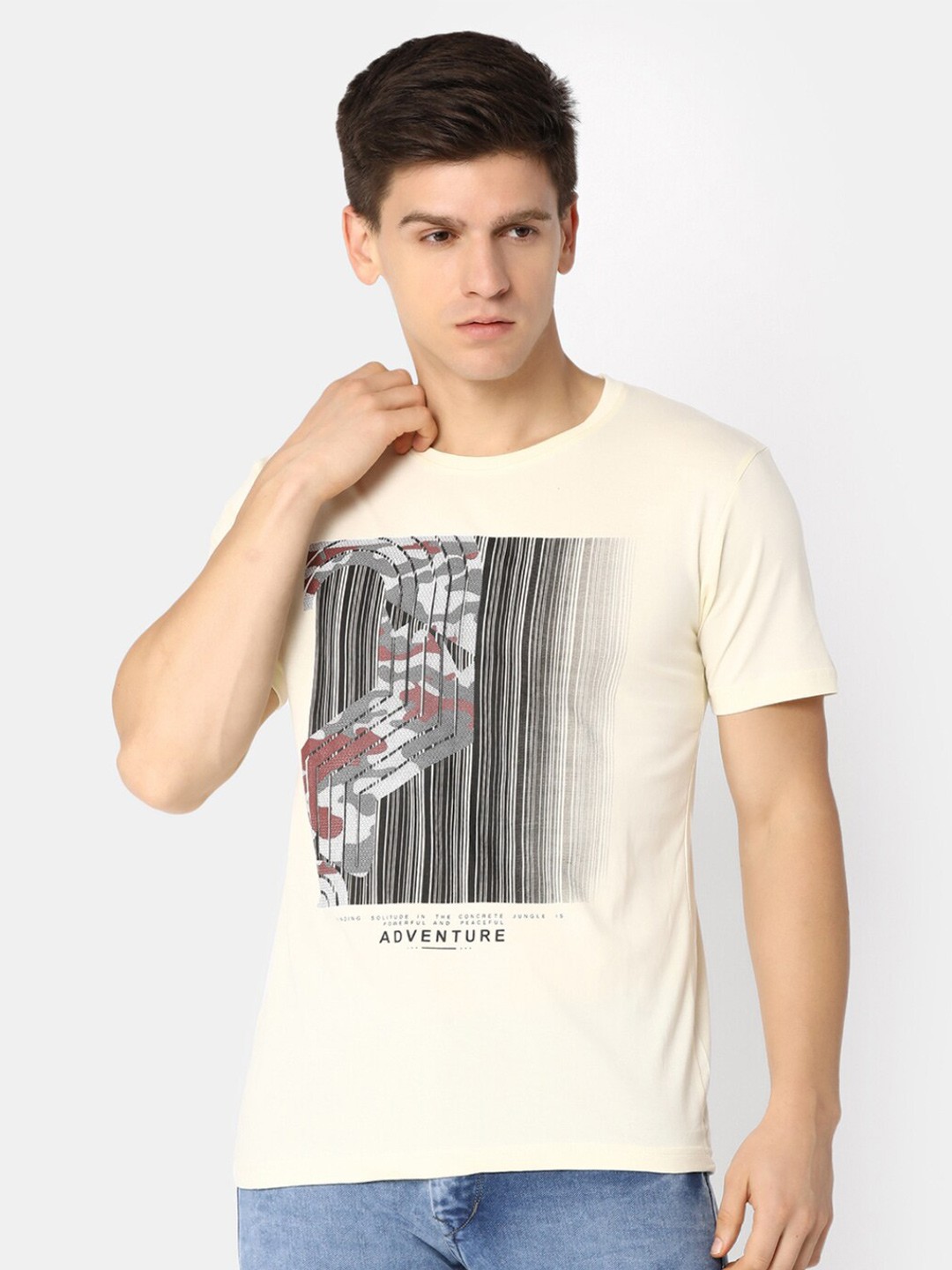 

V-Mart Graphic Printed Slim Fit Cotton Regular T-shirt, White