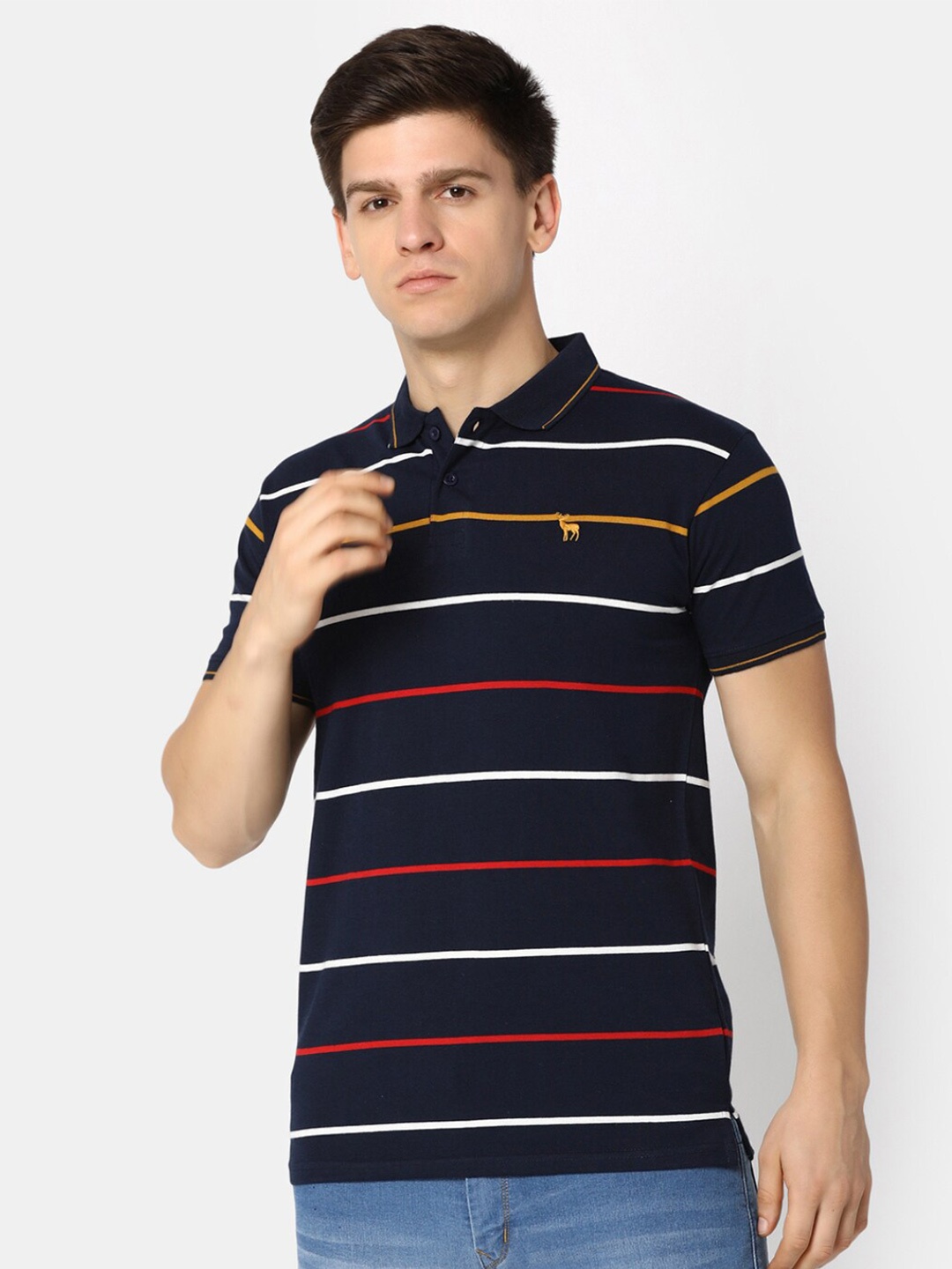 

V-Mart Striped Polo Collar Cotton T-shirt, Blue