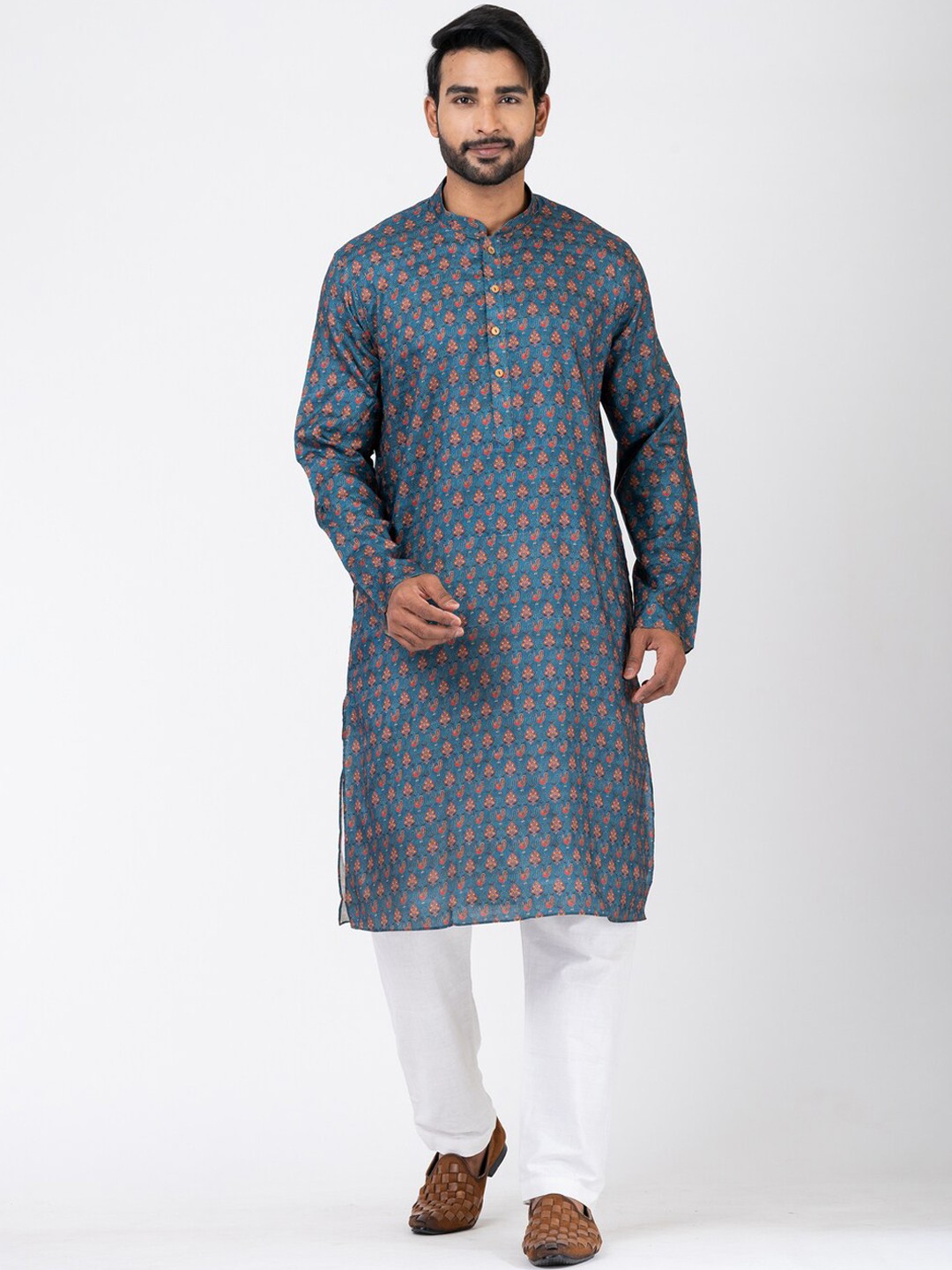 

HU - Handcrafted Uniquely Ethnic Motifs Mandarin Collar Kurta, Blue
