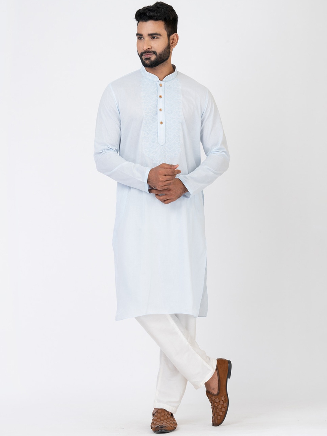 

HU - Handcrafted Uniquely Ethnic Printed Mandarin Collar Cotton Linen Straight Kurta, Grey