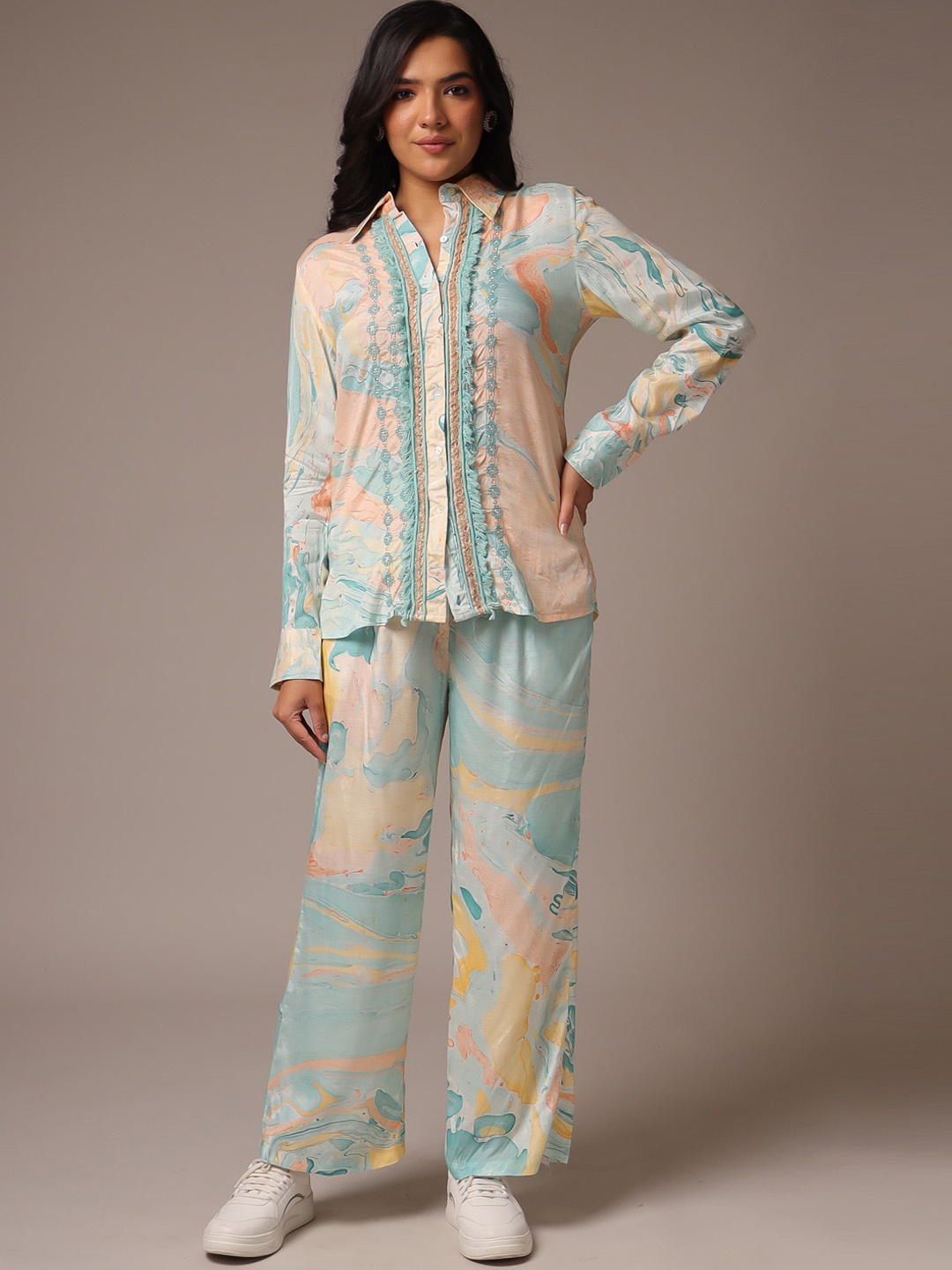 

ZARI Absract Printed Shirt & Trouser Co-Ords, Blue