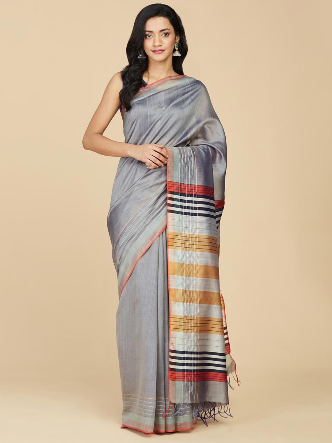 

Fabindia Pure Silk Saree, Grey