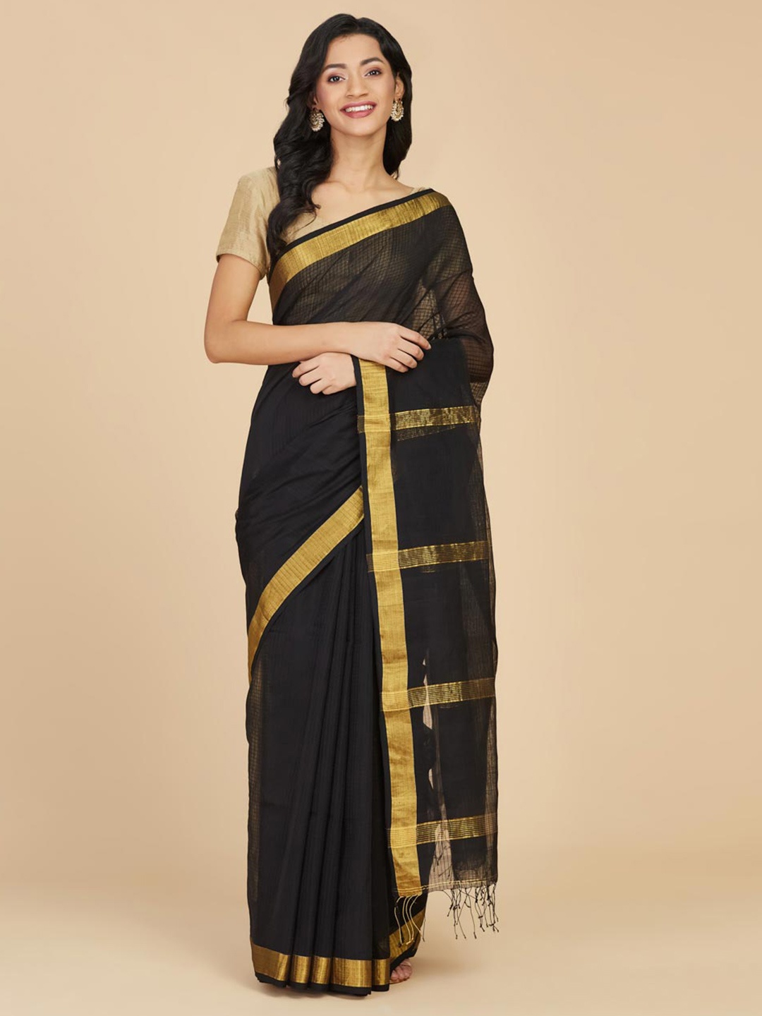 

Fabindia Cotton Silk Zari Saree, Black