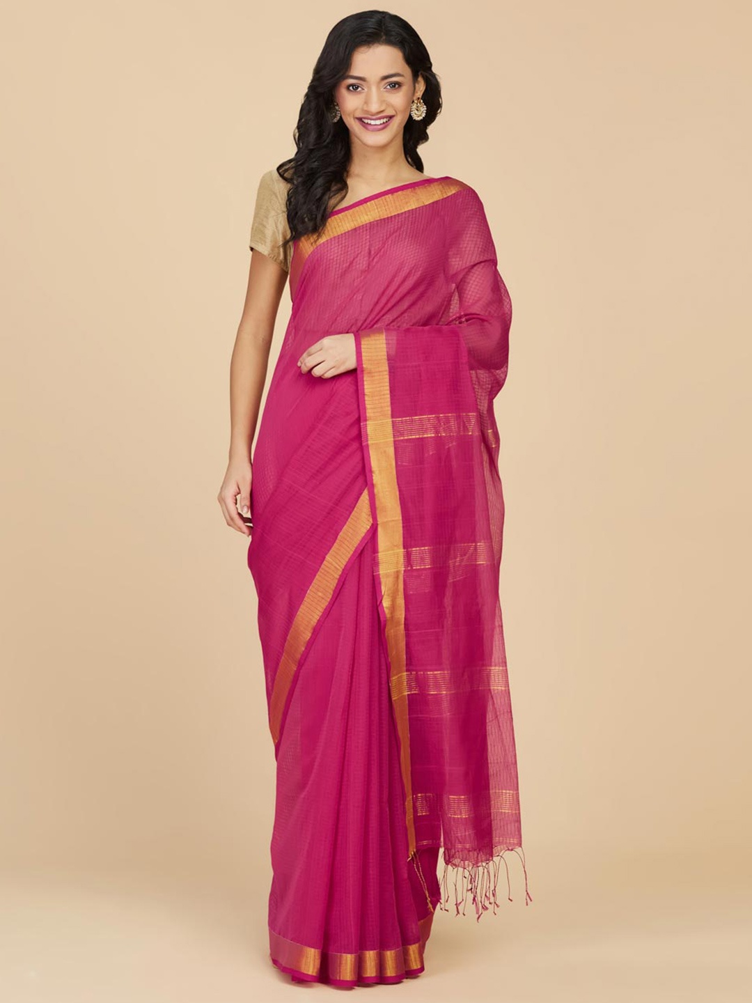 

Fabindia Zari Saree, Magenta