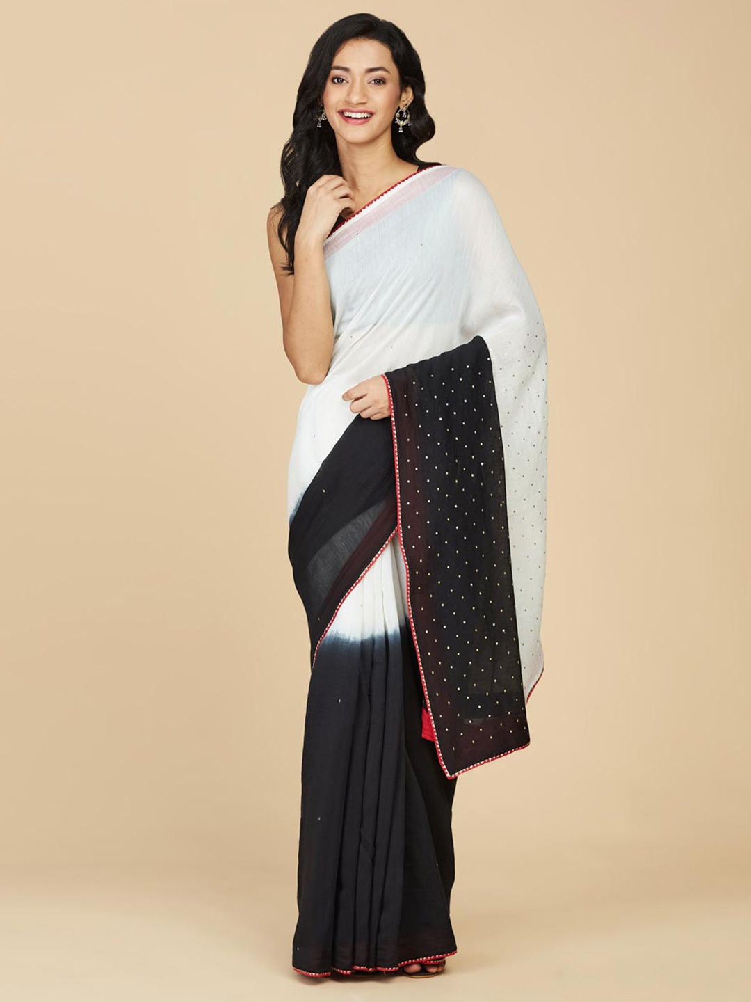 

Fabindia Colourblocked Sequinned Embellished Cotton Silk Saree, White