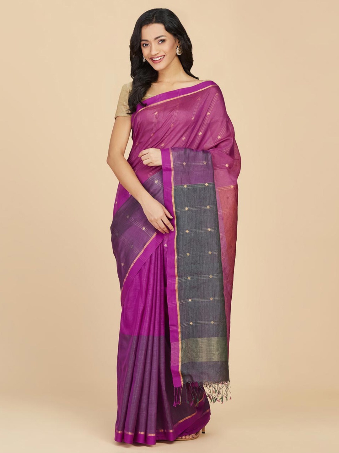 

Fabindia Woven Design Zari Saree, Magenta