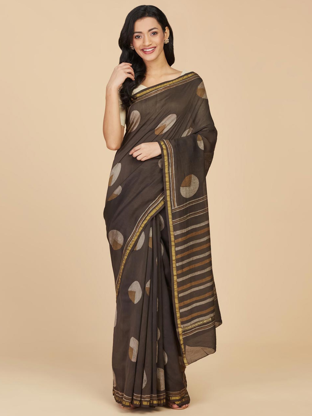 

Fabindia Woven Design Zari Dabu Saree, Brown