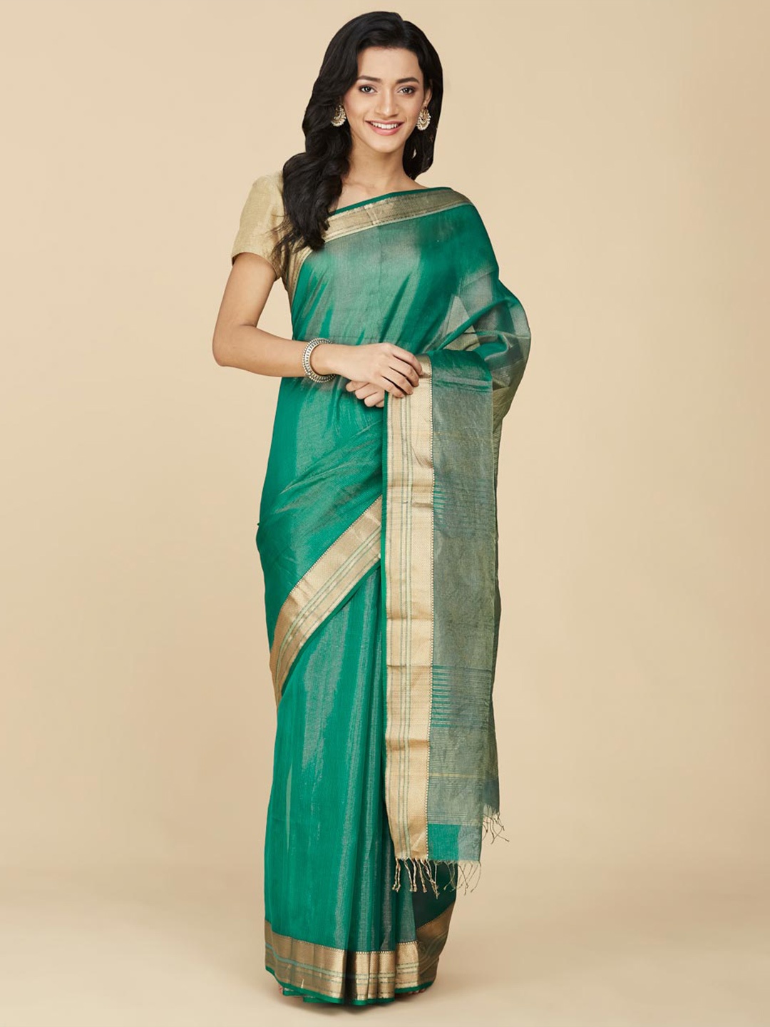 

Fabindia Zari Maheshwari Saree, Green