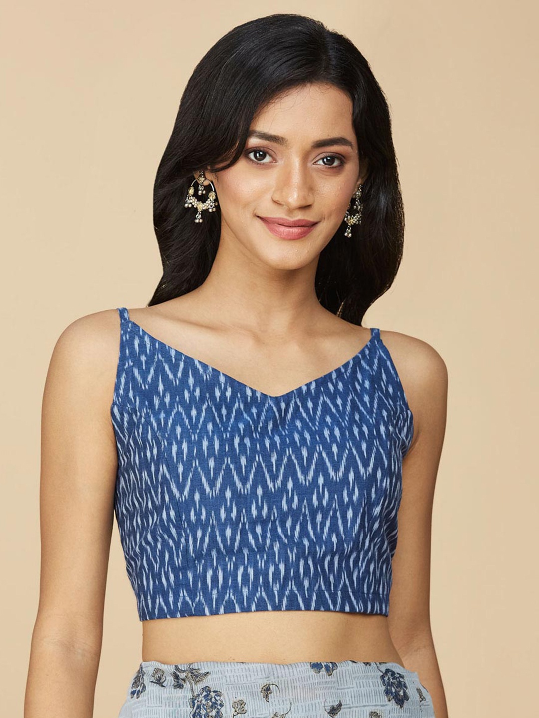 

Fabindia Ikat Printed Cotton Saree Blouse, Blue