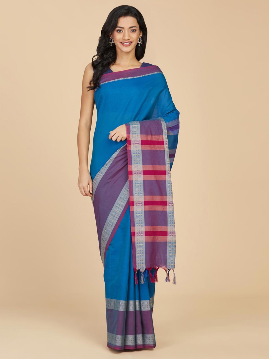 

Fabindia Woven Design Pure Cotton Saree, Blue