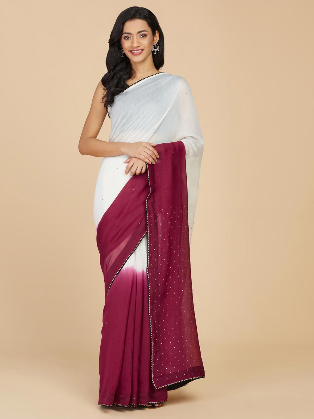 

Fabindia Ombre Sequinned Saree, White