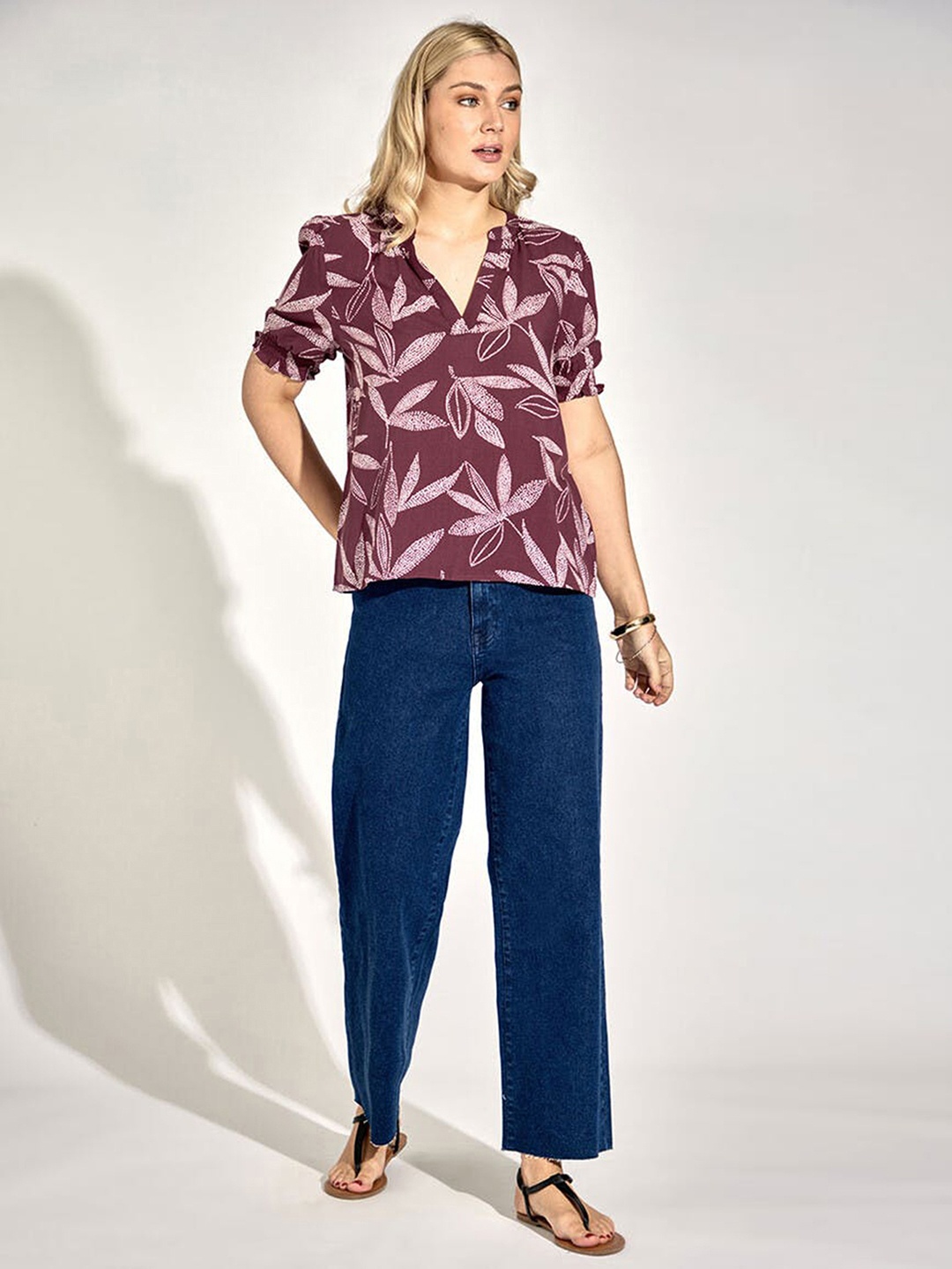 

Selvia Floral Printed Puff Sleeves Top, Purple