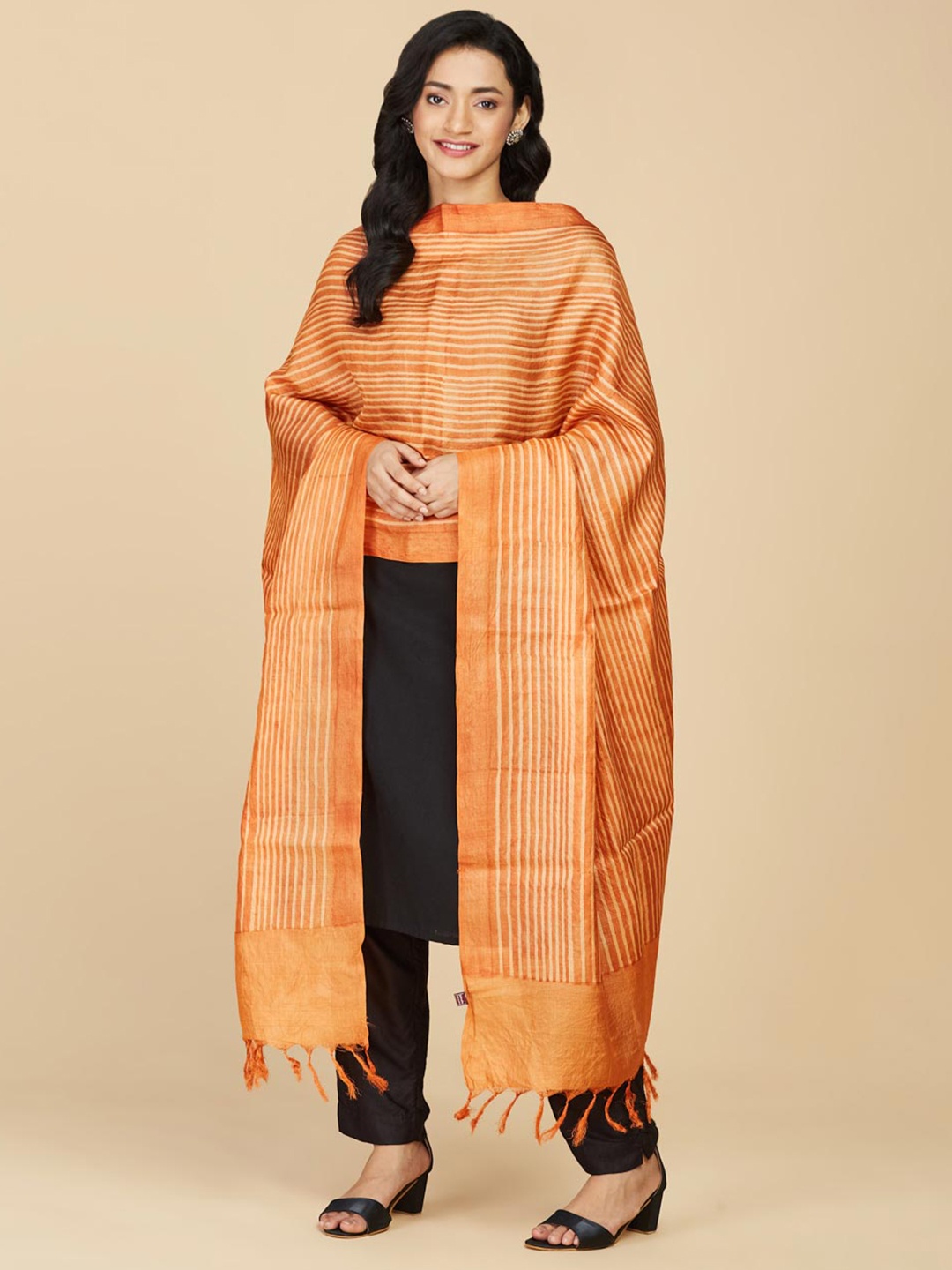 

Fabindia Rust & White Striped Dupatta