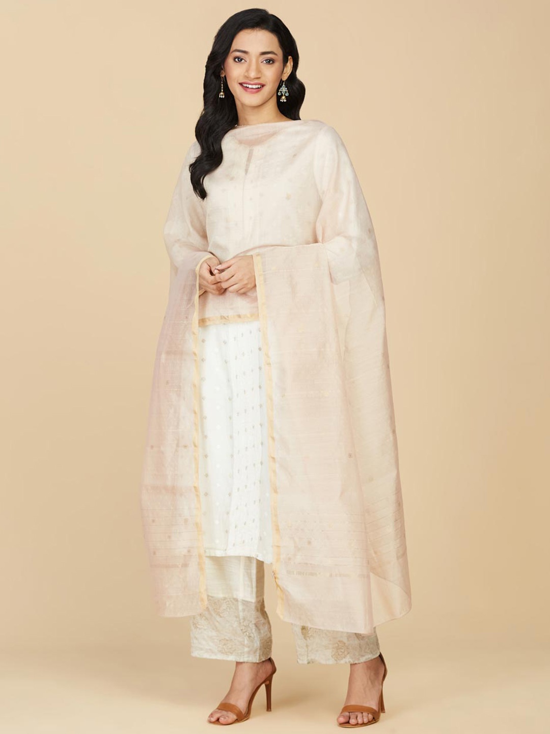 

Fabindia Beige & Gold-Toned Cotton Silk Dupatta with Zari
