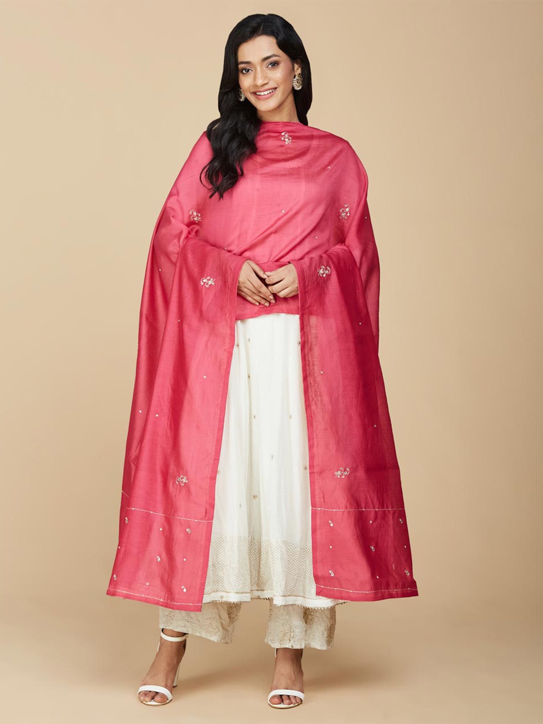 

Fabindia Ethnic Motifs Embroidered Cotton Silk Dupatta, Magenta