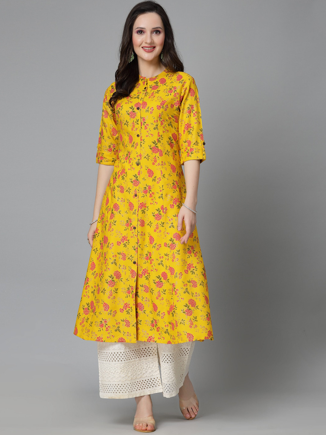 

Stylum Floral Printed A-Line Kurta, Mustard
