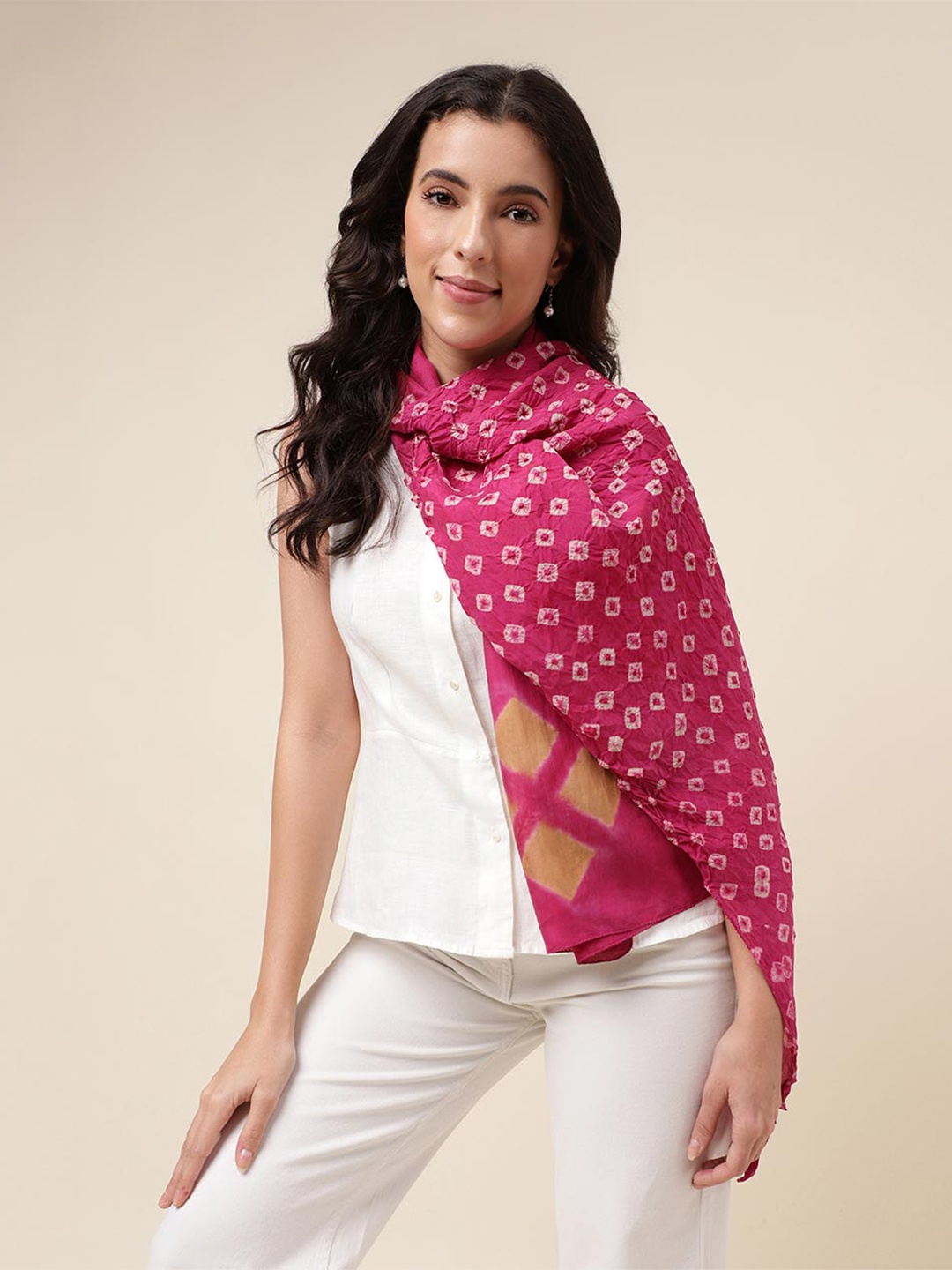 

Fabindia Bandhani Dyed Silk Stole, Pink