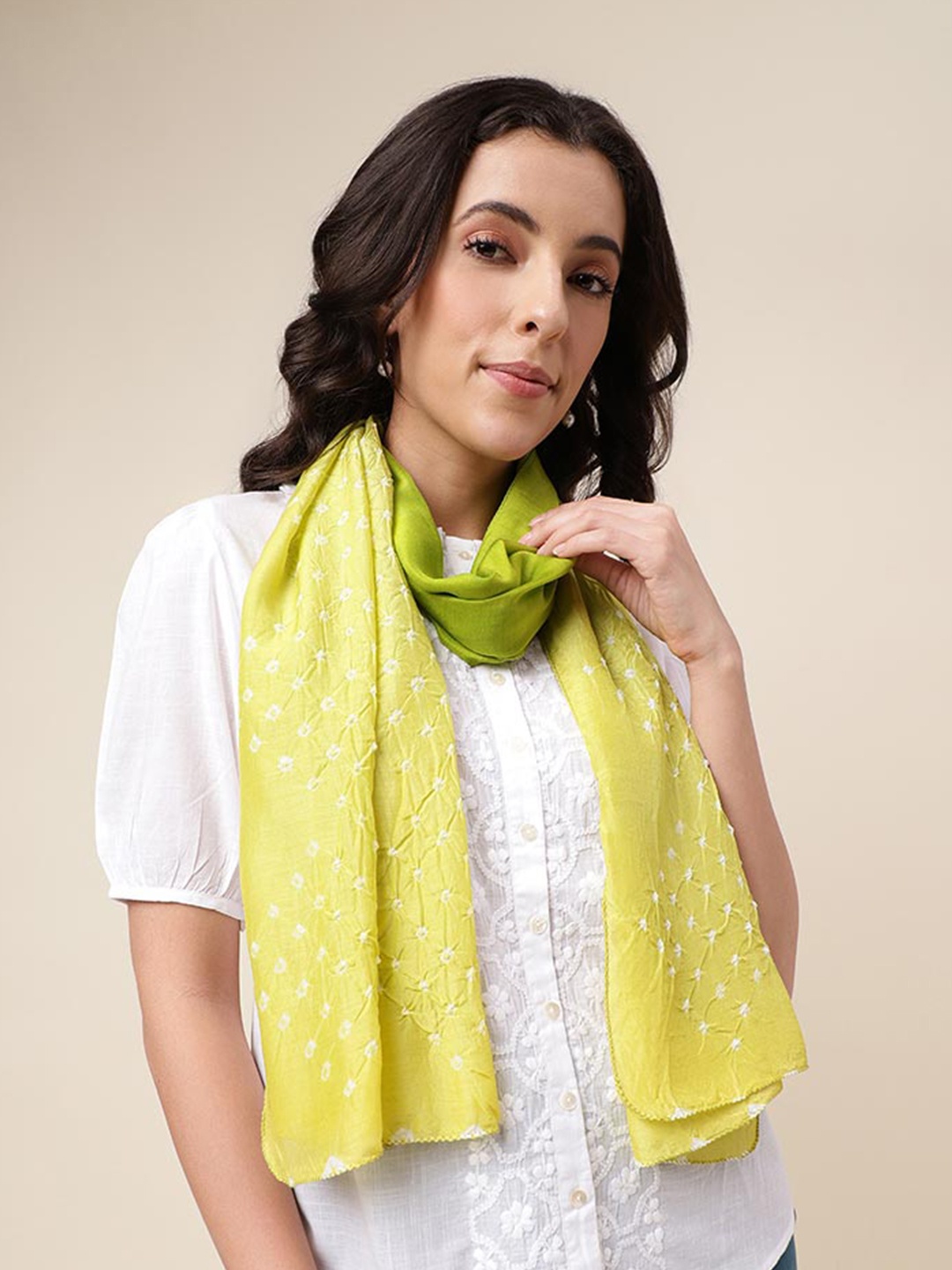 

Fabindia Bandhani Printed Stole, Lime green