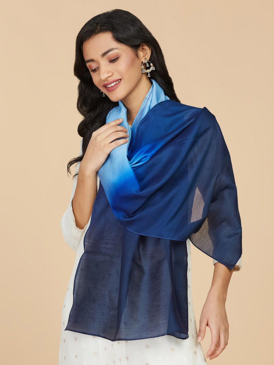 

Fabindia Ombre Dyed Cotton Silk Stole, Blue