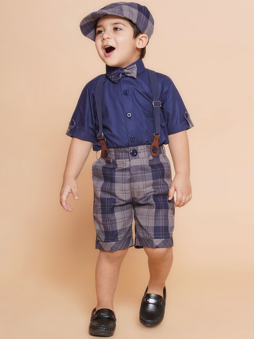 

Aj DEZInES Boys Pure Cotton Shirt with Shorts, Navy blue