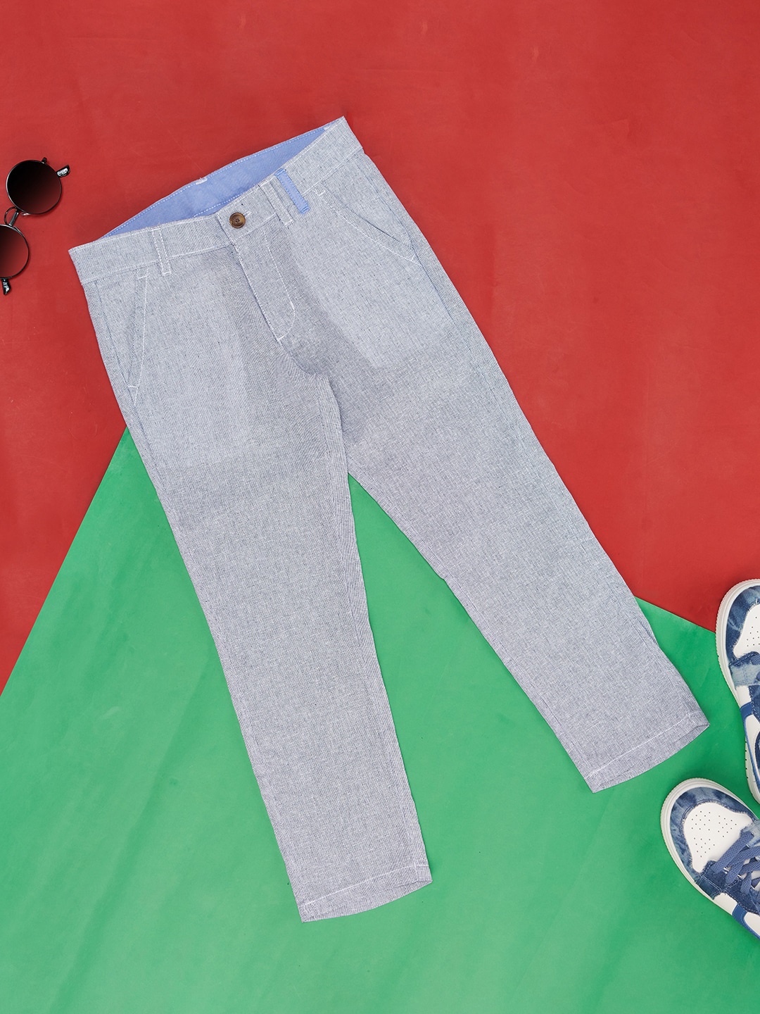 

Pantaloons Junior Boys Self Design Cotton Trousers, Navy blue