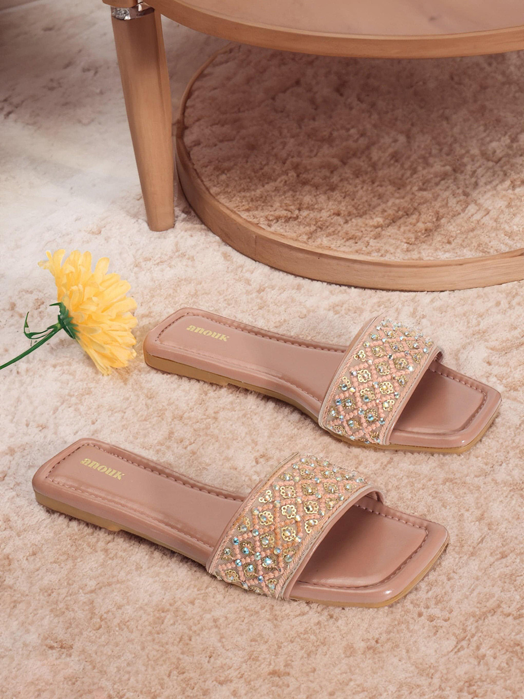 

Anouk Pink Ethnic Embellished Open Toe Flats