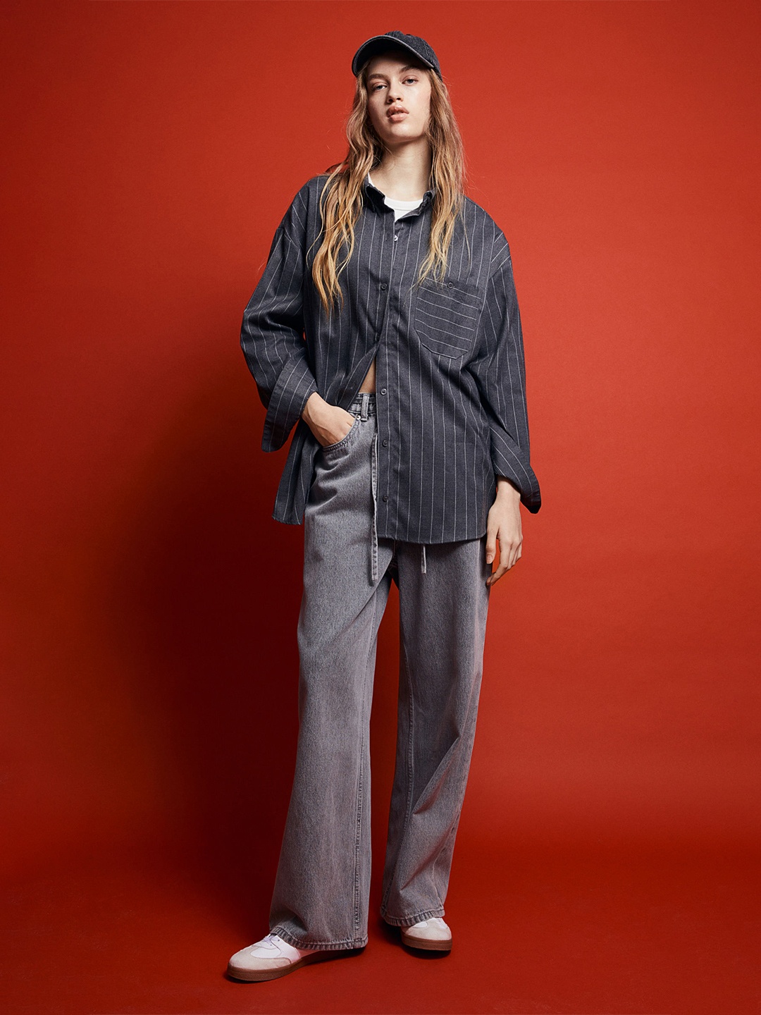 

H&M Oversized Flannel Shirt, Grey