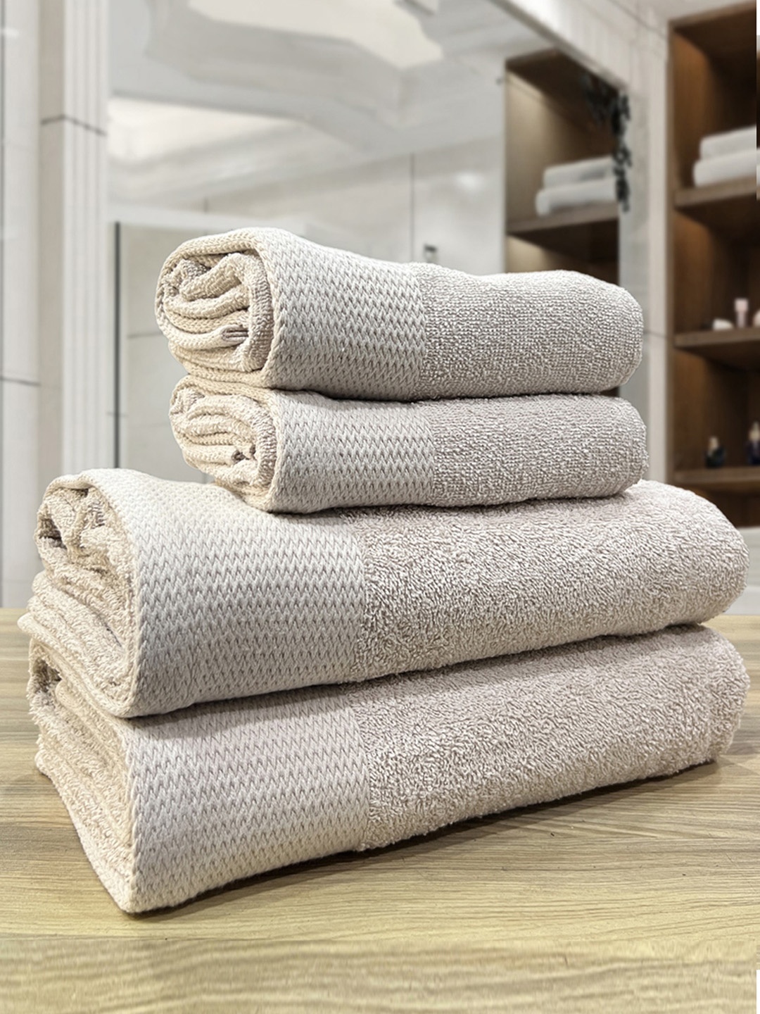 

LABHAM Beige 4 Pieces 450 GSM Soft Pure Cotton Towel Set