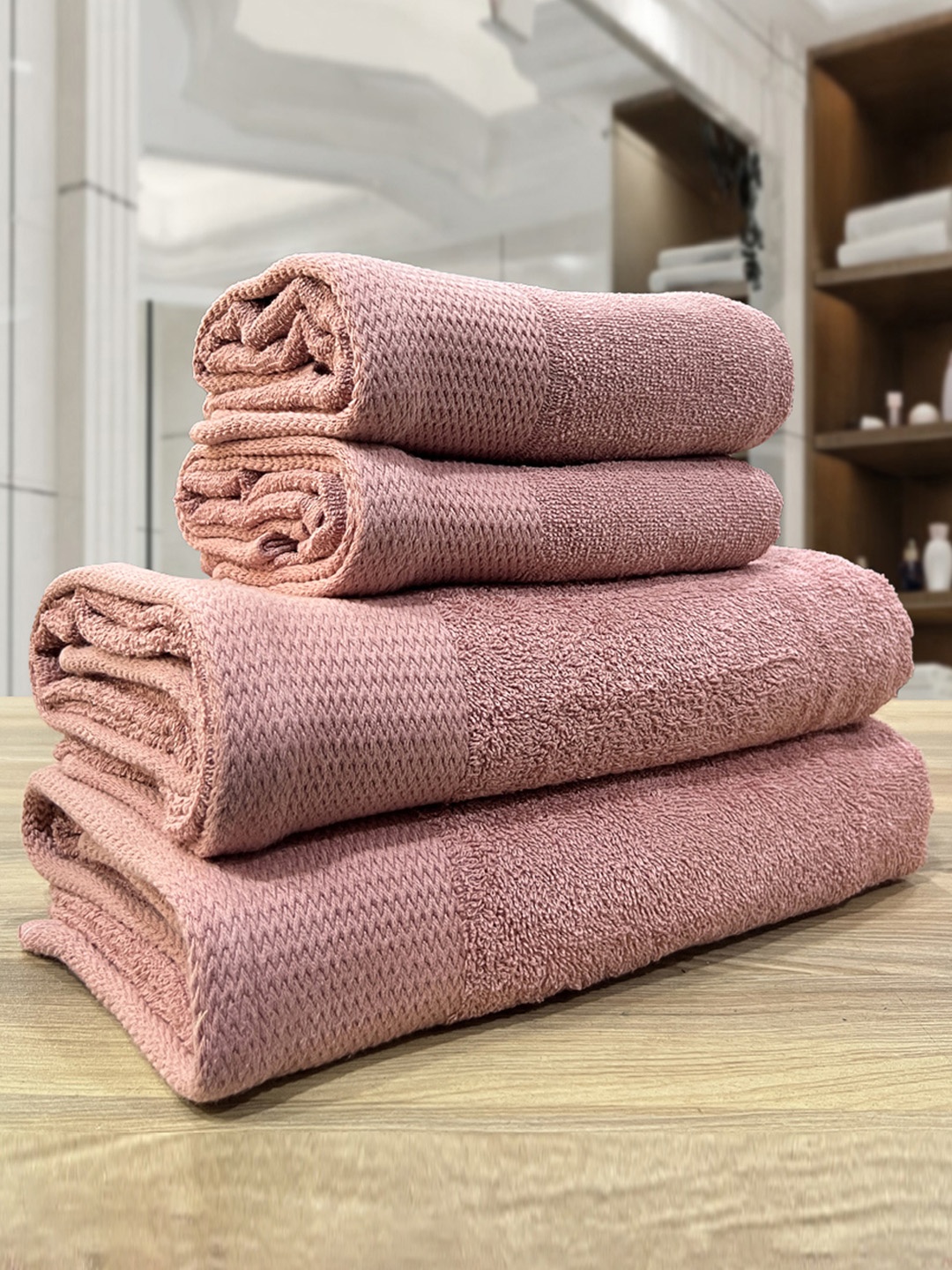 

LABHAM Pink 4 Pieces 450 GSM Soft Pure Cotton Towels