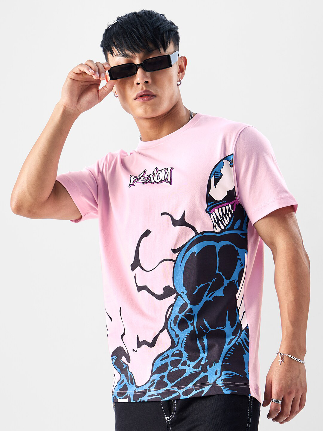 

The Souled Store Venom Printed Round Neck Pure Cotton T-shirt, Pink