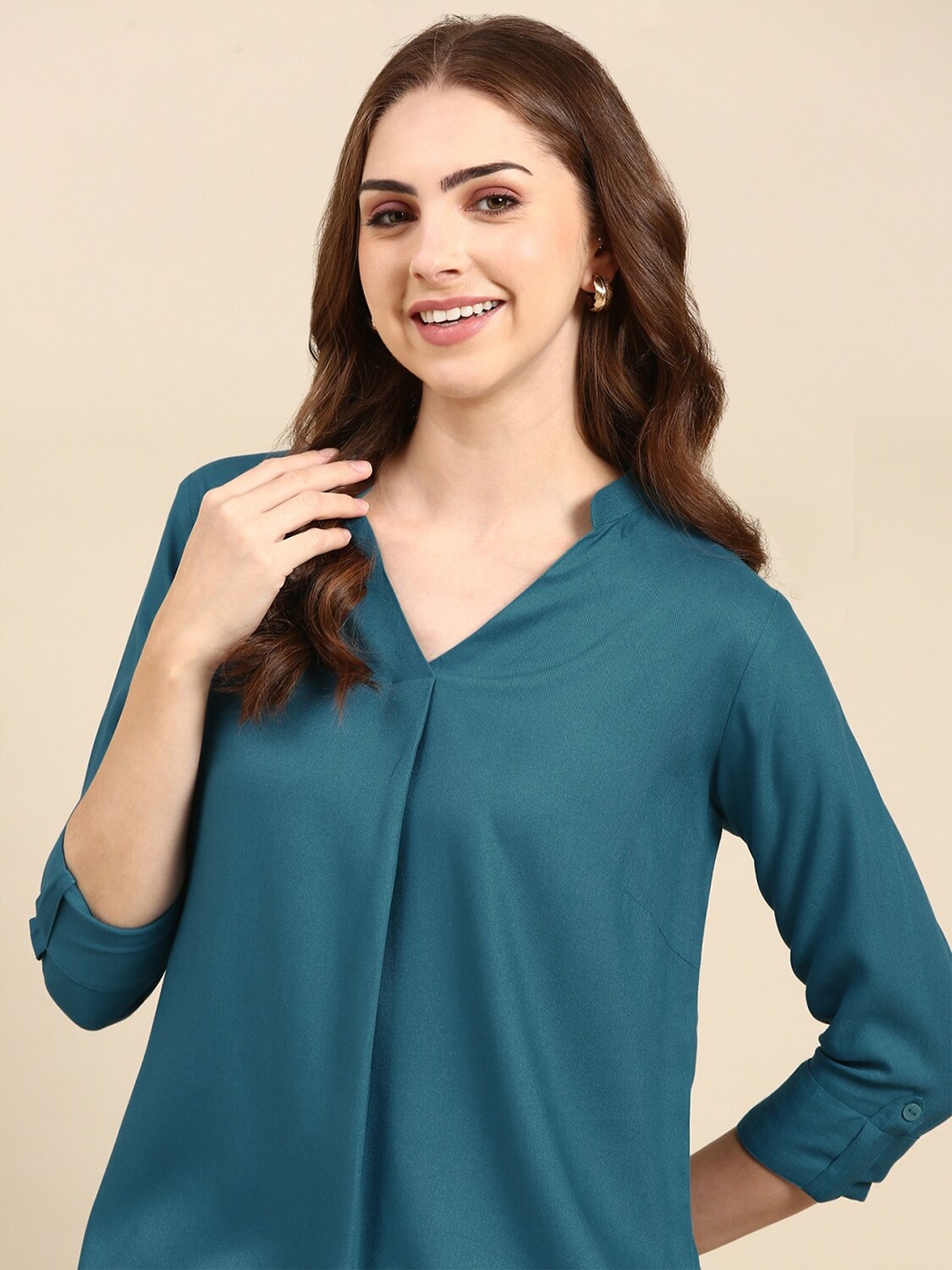 

Mast & Harbour Mandarin Collar Oversized Top, Teal