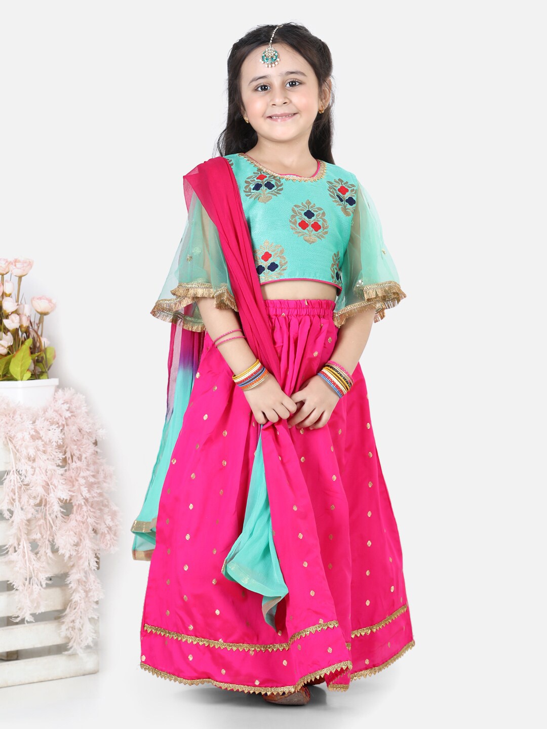 

BownBee Girls Ready to Wear Lehenga & Blouse With Dupatta, Blue